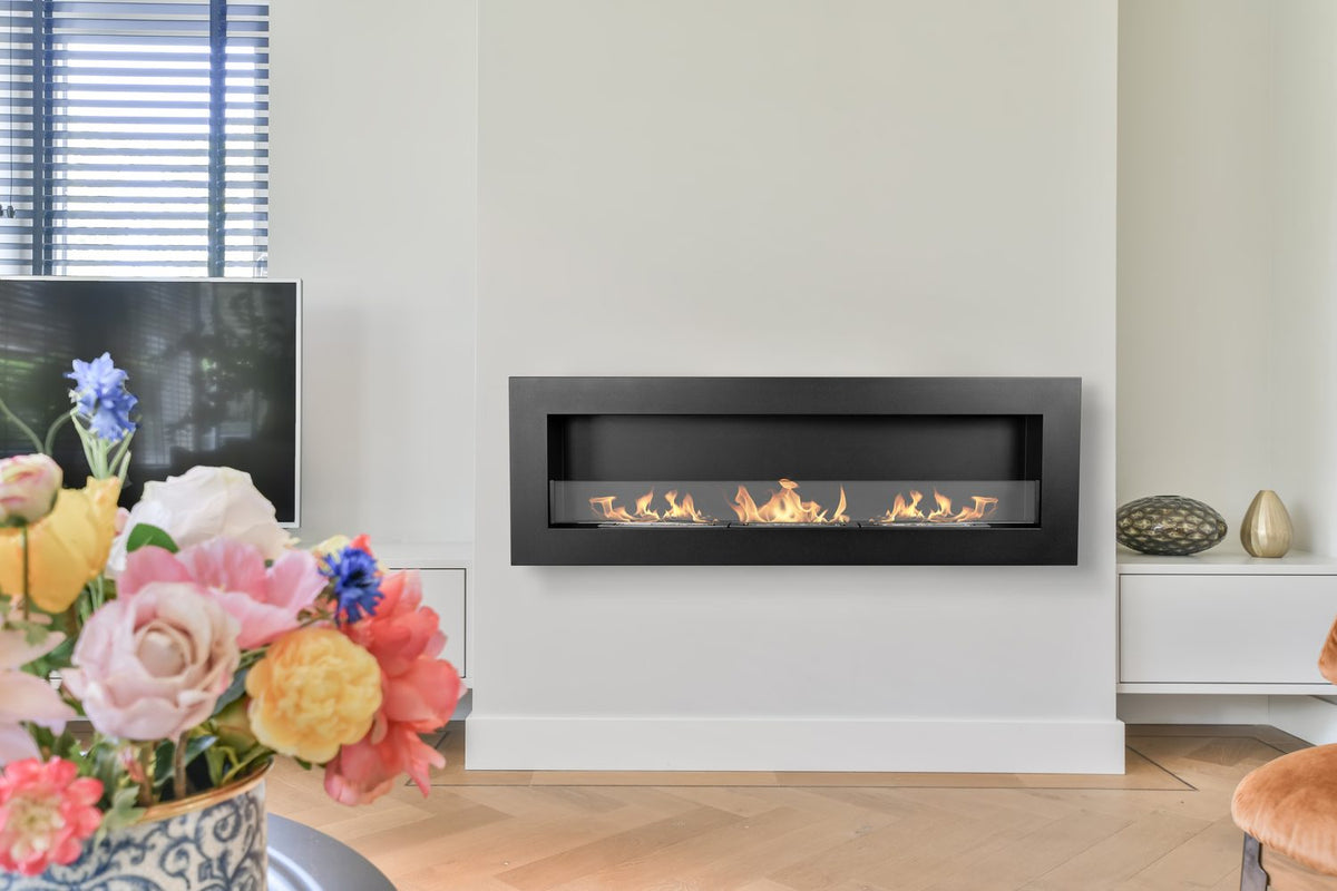 Biochimenea de pared 1200×400 Box negro mate