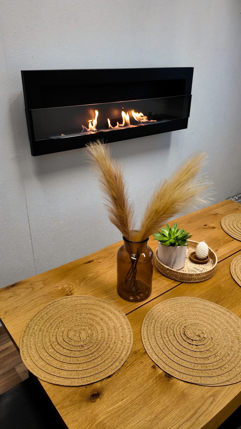 Biochimenea de pared 1200×400 negro mate