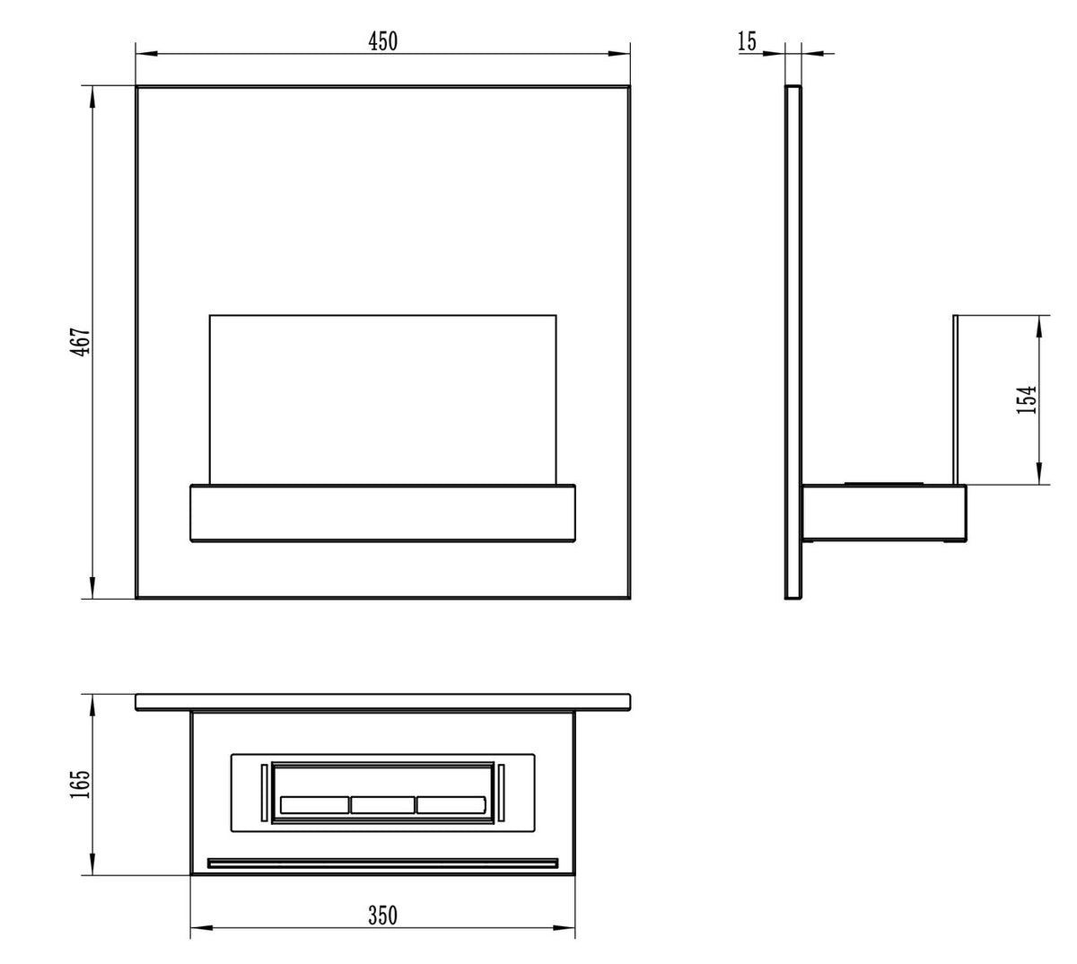 Biochimenea de pared Board negro mate